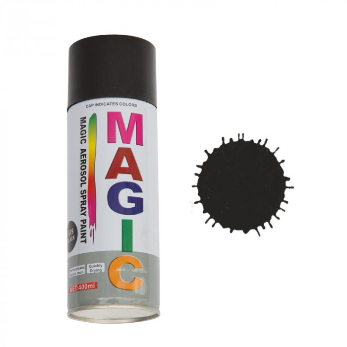 Spray vopsea MAGIC Negru lucios , 400 ml. Kft Auto