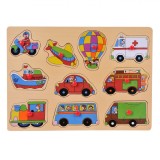Puzzle Lemn Educativ, Vehicule, Multicolor, 22.5x30cm, 10 Piese, Oem