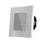 Cumpara ieftin Intrerupator triplu touch din sticla si aluminiu Luxion, 500W, gri