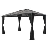 Pavilion cu perdea, negru, 4 x 3 x 2,6 m, aluminiu GartenMobel Dekor, vidaXL