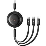 Cablu alimentare si date Baseus Free2Draw, Fast Charging Data Cable pt. smartphone, retractabil, USB la Micro-USB+Lightning + USB Type-C 100W, 1.1m, n