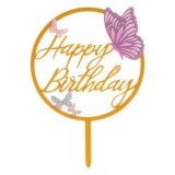 Topper Tort Happy Birthday Fluturi din Plastic Romantic, CMCLASS