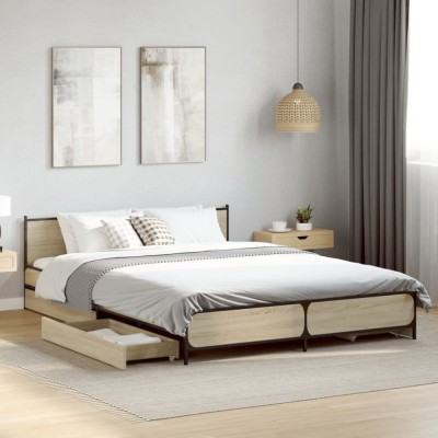 vidaXL Cadru de pat cu sertare stejar sonoma 120x200 cm lemn prelucrat 3279938 foto