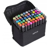 Cumpara ieftin Set 60 markere multicolore cu doua capete, varf fin 1 mm si lat 3-6 mm, suport organizator, geanta de transport