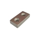 Magnet neodim 50x25x10 mm, 2 x gaura de 5.5 mm cu sanfren, dreptunghiular, argintiu, N35