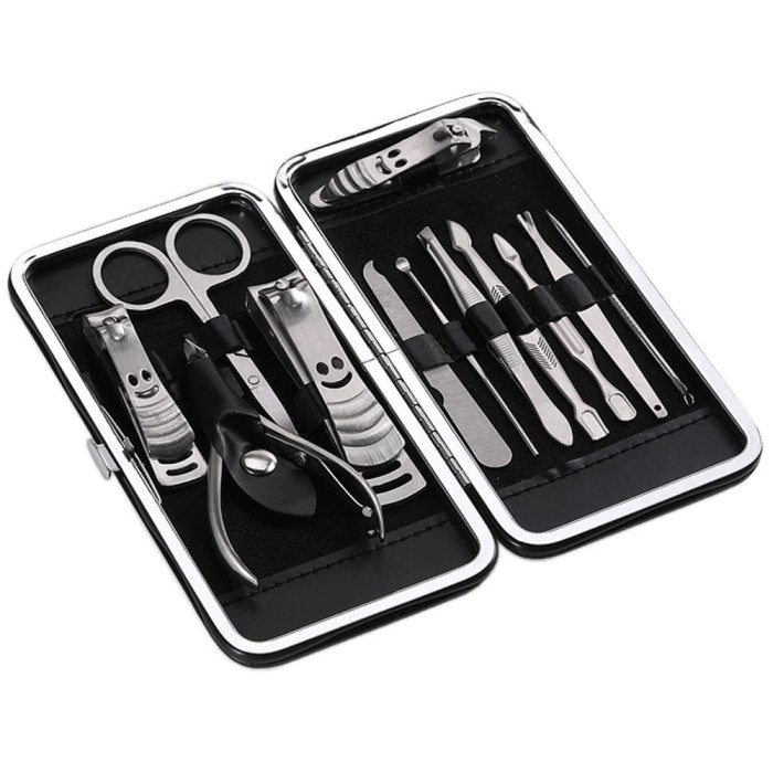 Trusa manichiura si pedichiura, 12 piese, inox, negru