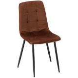 Scaun dining tapitat maro din velur, cu picioare metalice negre