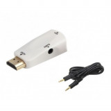 Convertor Adaptor HDMI la VGA + audio-Culoare Alb, Oem