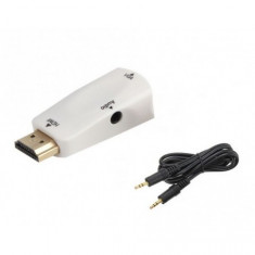 Convertor Adaptor HDMI la VGA + audio-Culoare Alb