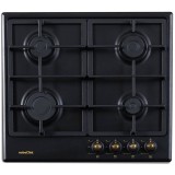 Plita incorporabila NHBG-9744RANT, gaz, comenzi frontale, aprindere buton, gratre fonta, design rustic Antracit