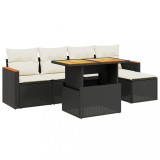 Set mobilier de gradina cu perne, 6 piese, negru, poliratan