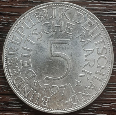 (A883) MONEDA DIN ARGINT GERMANIA - 5 MARK 1971, LIT G, 11,2 GRAME. PURITATE 625 foto