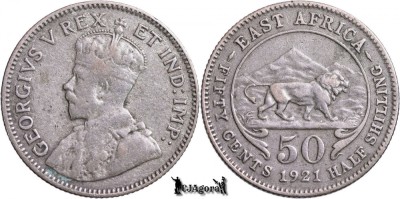 1921, 50 Cents - George al V-lea - Africa de Est Britanică | KM 20 foto