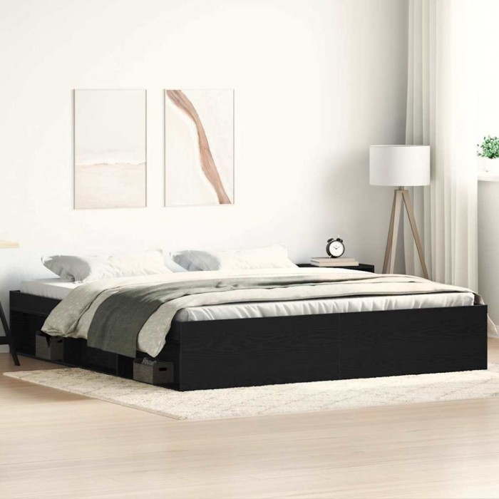vidaXL Cadru pat fără saltea, stejar negru, 200x200 cm, lemn prelucrat 3329336