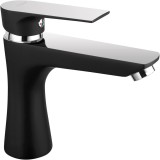 Baterie lavoar Ferro Square, cu ventil, cartus ceramic, aerator, Negru/Crom