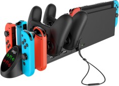 Sta?ie de incarcare Ctroller compatibila cu Nintendo Switch/Switch OLED ?i pentru controler Pro, sta?ie de incarcare desktop 6 in 1 compatibil cu Joyc foto