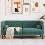 vidaXL Canapea Chesterfield cu pernuțe/2 locuri, verde &icirc;nchis, catifea 372685