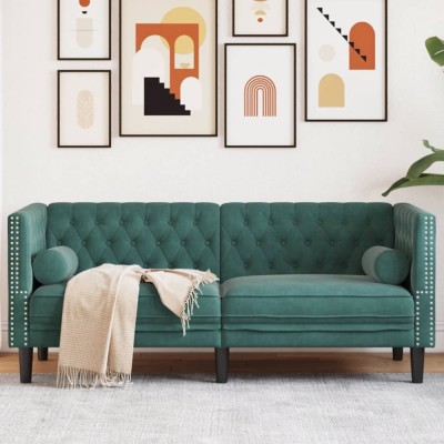 vidaXL Canapea Chesterfield cu pernuțe/2 locuri, verde &amp;icirc;nchis, catifea 372685 foto