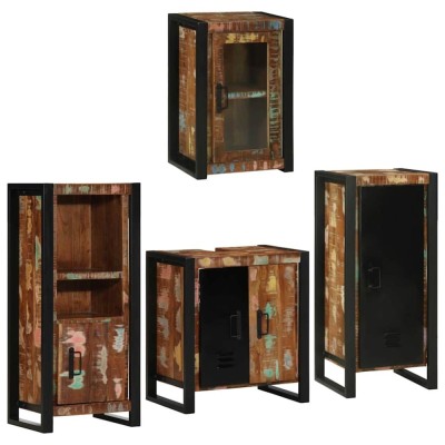 vidaXL Set de mobilier pentru baie cu ușă 4 pcs Lemn recuperat solid 3305689 foto