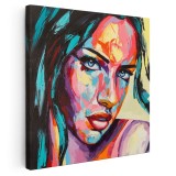 Tablou portret pictura in ulei femeie, multicolor 1396 Tablou canvas pe panza CU RAMA 60x60 cm