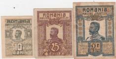 ROMANIA 10 BANI 1917, 25 BANI 1917, 50 BANI 1917 Ferdinand VF