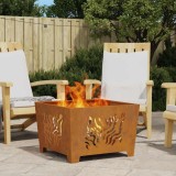 Vatra Foc Pătrată vidaXL, 60x60x40cm, Oțel Corten, Maro Rustic, Exterior, Ard Busteni Lemn, Balcon/Terasa/Gradina