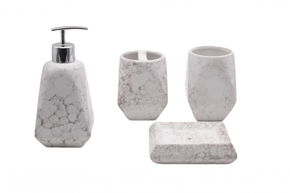 Set 4 accesorii pentru baie savoniera, dozator de sapun, suport periuta,  pahar, ceramica | Okazii.ro