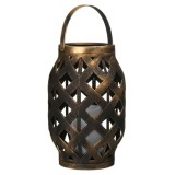 Felinar decorativ ratan stil vintage,lumanare led,bronz,15x23 cm, Oem