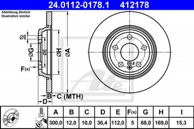 Disc frana AUDI A4 Avant (8K5, B8) (2007 - 2015) ATE 24.0112-0178.1 foto