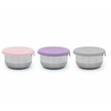 SET 3 RECIPIENTE MINI INOX CU CAPAC SILICON, MELII, ROZ MOV GRI