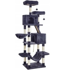 FEANDREA Ansamblu de joaca pentru pisici, tip copac, cu 3 culcusuri, hamac si 2 ascunzatoare, 60x50x206cm, gri inchis Household NewTrend