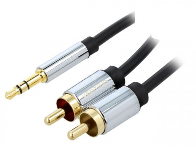 Cablu audio Jack 3.5 mm - 2x RCA 1m ecanat aurit VENTION BCFBF foto