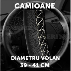 Husa volan din PIELE NEAGRA L pentru camion, diametru 39-41 cm, cu ac si ata (se coase, aspect ORIGINAL) foto