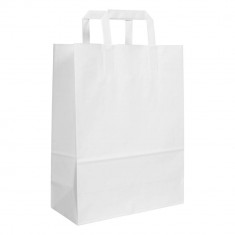 Set 250 Pungi din Hartie Alba cu Maner Plat BisBags, 34x18x31 cm, 70 g/m², Sacose Cumparaturi, Sacose Livrari, Pungi Hartie Cumparaturi, Sacose Cadour