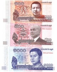 Cambodgia Set 100-500-1000 Riels 2014-16 UNC foto
