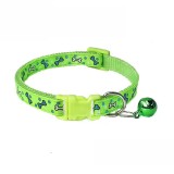 Zgarda ajustabila cu clopotel pentru caini si pisici, 18-32cm/1cm, Imprimeu Os, Verde, Ropet