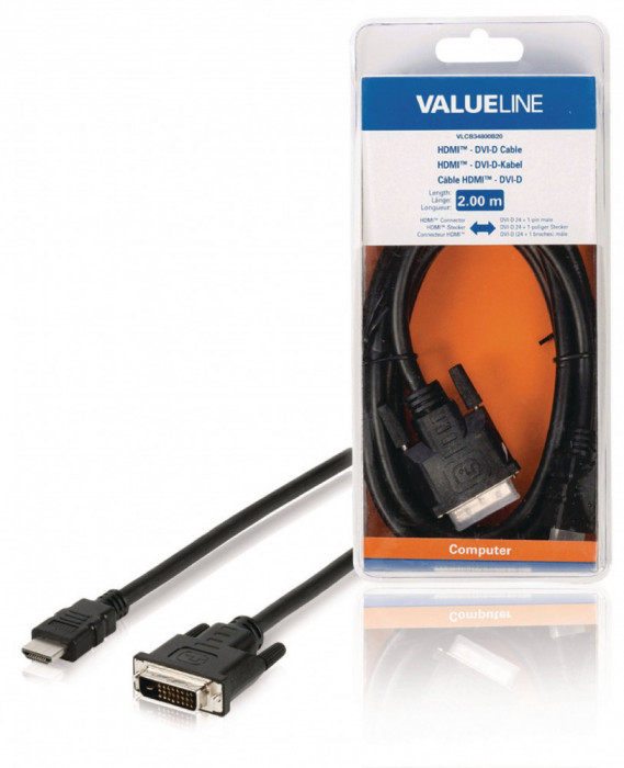 Cablu HDMI-DVI-D conector HDMI - DVI-D 24+1 tata 2m Valueline