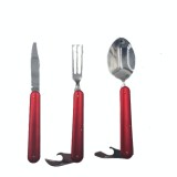 Set de Tacamuri, Lingura, Furculita si Cutit, Desfacator de Sticle, 16 cm, Rosii