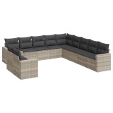 Set canapele de gradina cu perne, 11 piese, gri, poliratan