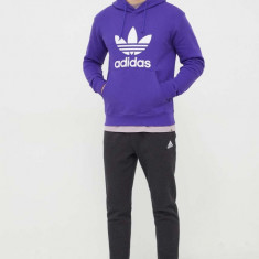 adidas Originals hanorac de bumbac Adicolor Classics Trefoil bărbați, culoarea violet, cu glugă, cu imprimeu, IM9398