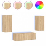 Cumpara ieftin Comode TV de perete cu lumini LED, 3 piese, stejar sonoma