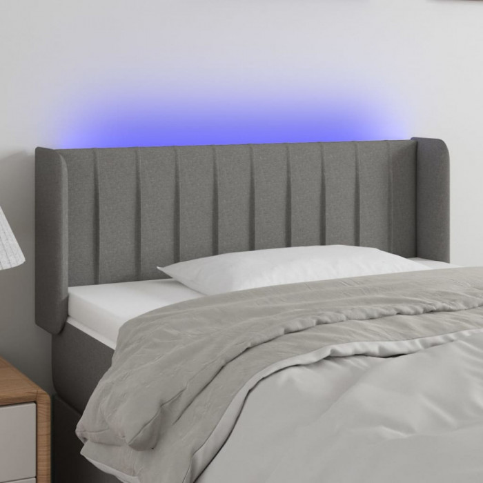 vidaXL Tăblie de pat cu LED, gri &icirc;nchis, 83x16x78/88 cm, textil