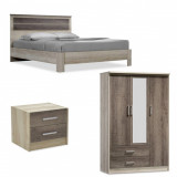 Set mobilier dormitor 3 piese DreamCatcher1, Pakoworld, pat 160x200 / dulap haine / noptiera, castillo/toro