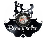 Ceas Perete Vinil Beauty Salon Coafura Manichiura Cadran Skeleton Negru 30cm