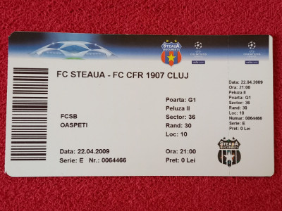 Bilet meci fotbal STEAUA BUCURESTI - CFR CLUJ (22.04.2009) foto