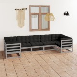 VidaXL Set mobilier de grădină cu perne, 7 piese, gri, lemn masiv pin