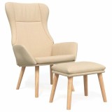 Cumpara ieftin Scaun de relaxare cu taburet, crem, textil