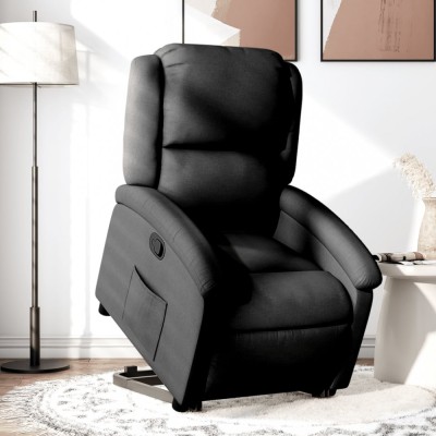 vidaXL Fotoliu rabatabil cu ridicare pe verticală, negru, textil foto