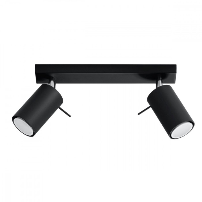 Lustră Tavan Ring Negru Oțel 2 Becuri Tub Modern Interior