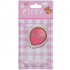 Lumanare tort forma balon, Baby Girl, dimensiune 4.5x4x1 cm, roz foto